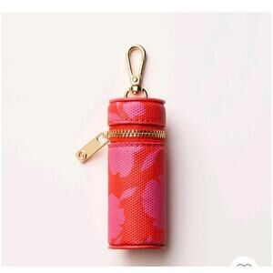 NWT Canvas Kate Spade Target Red Pink Floral Lipstick Holder Bag Charm In Hand